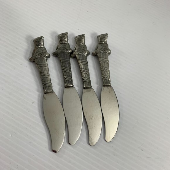 The Bombay Company Set of 4 Teddy Bear Cheese Pate Spreaders Stainless Steel - Picture 3 of 4